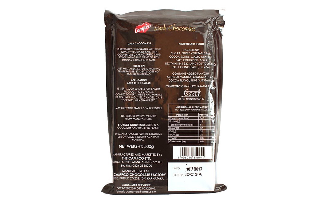 Campco Dark Chocomass    Pack  500 grams